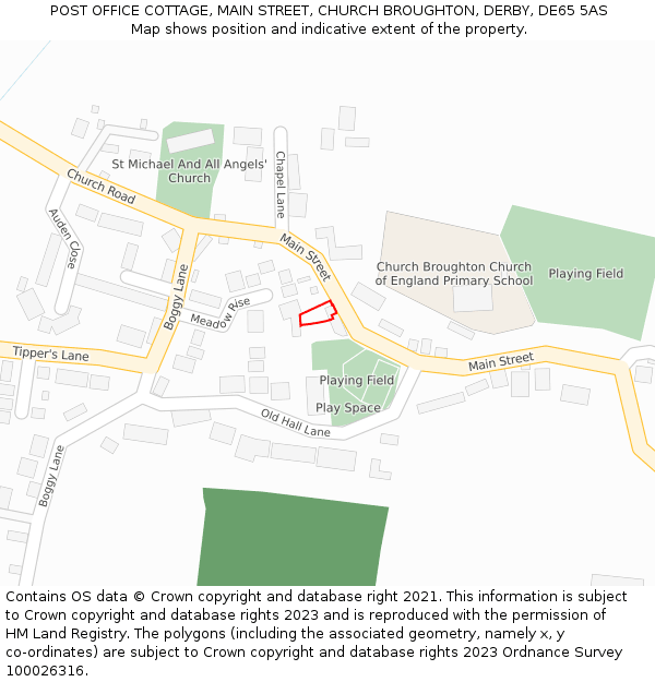 POST OFFICE COTTAGE, MAIN STREET, CHURCH BROUGHTON, DERBY, DE65 5AS: Location map and indicative extent of plot