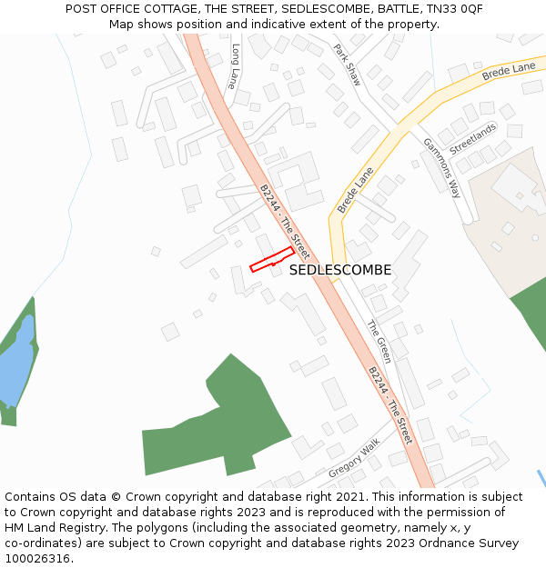 POST OFFICE COTTAGE, THE STREET, SEDLESCOMBE, BATTLE, TN33 0QF: Location map and indicative extent of plot