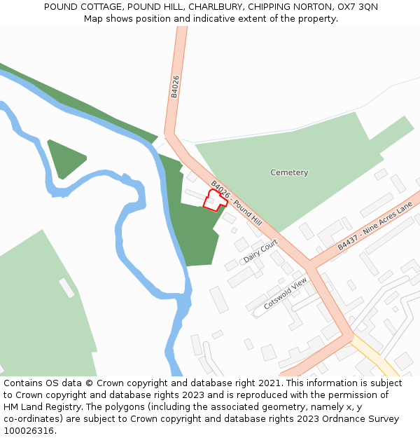 POUND COTTAGE, POUND HILL, CHARLBURY, CHIPPING NORTON, OX7 3QN: Location map and indicative extent of plot