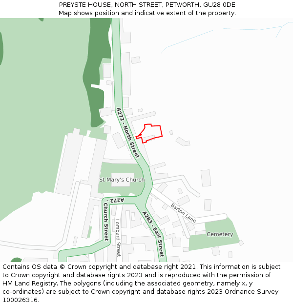 PREYSTE HOUSE, NORTH STREET, PETWORTH, GU28 0DE: Location map and indicative extent of plot