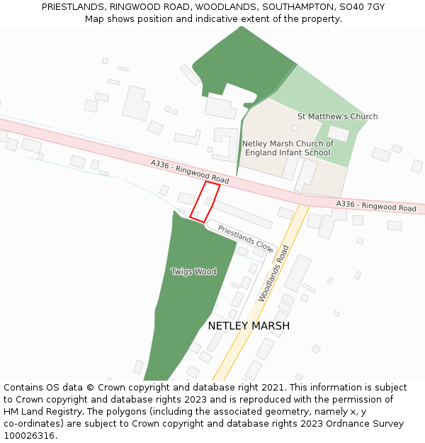 PRIESTLANDS, RINGWOOD ROAD, WOODLANDS, SOUTHAMPTON, SO40 7GY: Location map and indicative extent of plot