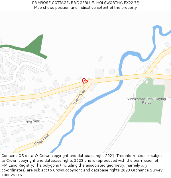 PRIMROSE COTTAGE, BRIDGERULE, HOLSWORTHY, EX22 7EJ: Location map and indicative extent of plot