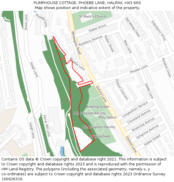 PUMPHOUSE COTTAGE, PHOEBE LANE, HALIFAX, HX3 9AS: Location map and indicative extent of plot