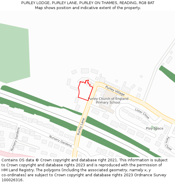 PURLEY LODGE, PURLEY LANE, PURLEY ON THAMES, READING, RG8 8AT: Location map and indicative extent of plot