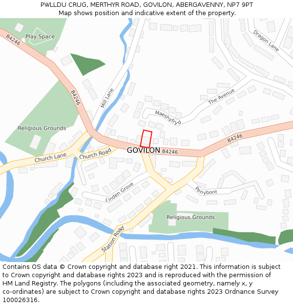 PWLLDU CRUG, MERTHYR ROAD, GOVILON, ABERGAVENNY, NP7 9PT: Location map and indicative extent of plot