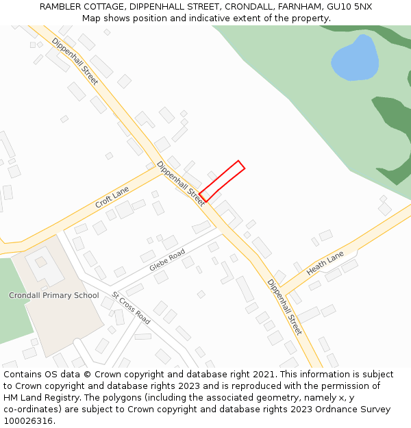 RAMBLER COTTAGE, DIPPENHALL STREET, CRONDALL, FARNHAM, GU10 5NX: Location map and indicative extent of plot