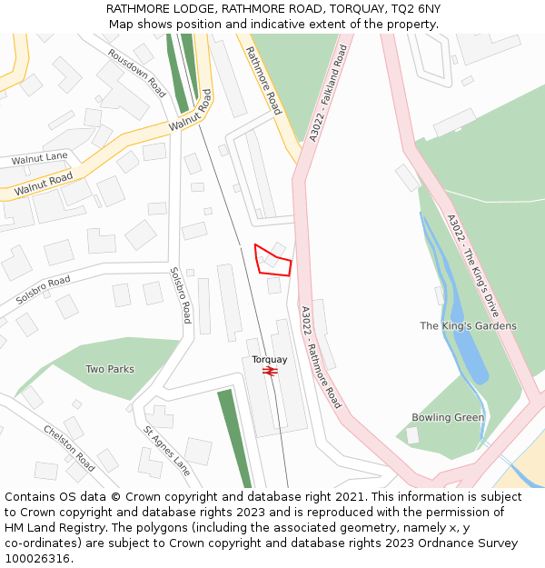 RATHMORE LODGE, RATHMORE ROAD, TORQUAY, TQ2 6NY: Location map and indicative extent of plot