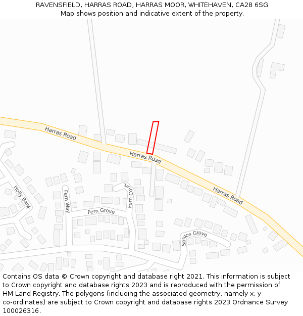 RAVENSFIELD, HARRAS ROAD, HARRAS MOOR, WHITEHAVEN, CA28 6SG: Location map and indicative extent of plot