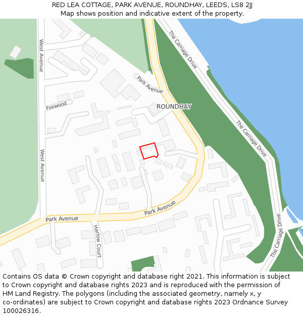 RED LEA COTTAGE, PARK AVENUE, ROUNDHAY, LEEDS, LS8 2JJ: Location map and indicative extent of plot