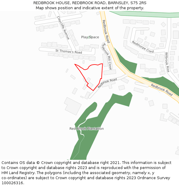 REDBROOK HOUSE, REDBROOK ROAD, BARNSLEY, S75 2RS: Location map and indicative extent of plot