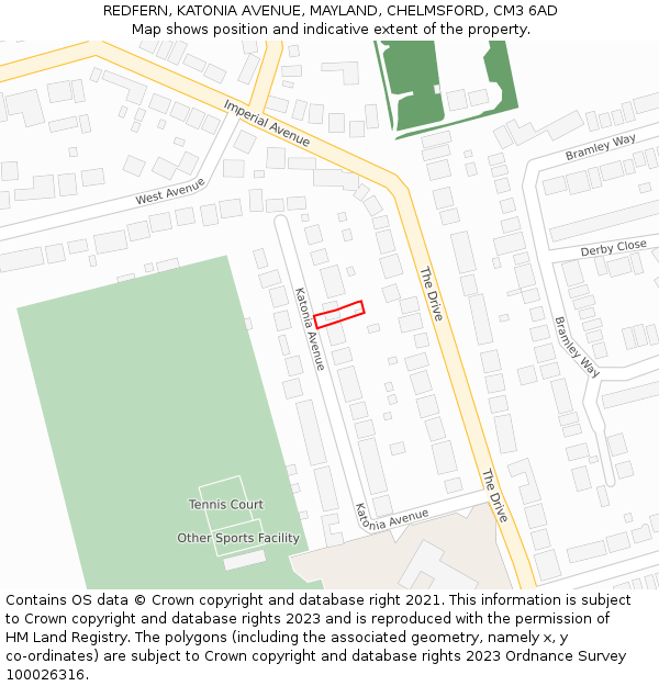 REDFERN, KATONIA AVENUE, MAYLAND, CHELMSFORD, CM3 6AD: Location map and indicative extent of plot