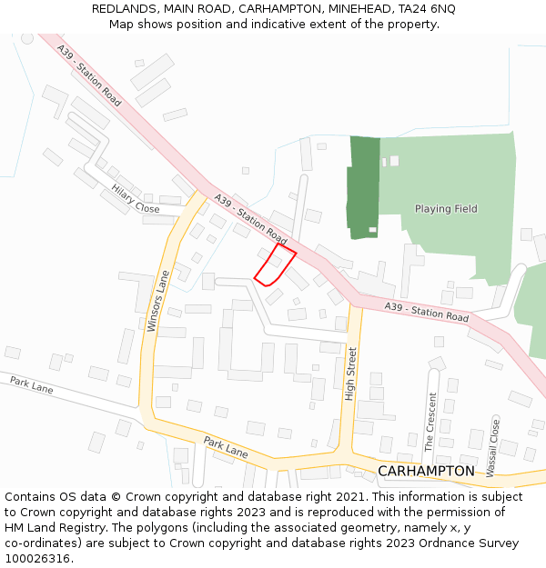 REDLANDS, MAIN ROAD, CARHAMPTON, MINEHEAD, TA24 6NQ: Location map and indicative extent of plot