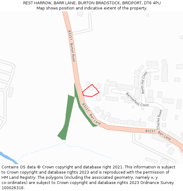 REST HARROW, BARR LANE, BURTON BRADSTOCK, BRIDPORT, DT6 4PU: Location map and indicative extent of plot