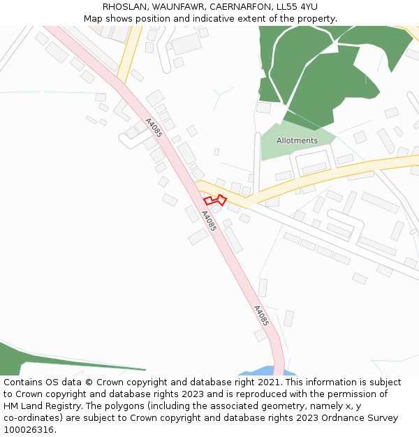 RHOSLAN, WAUNFAWR, CAERNARFON, LL55 4YU: Location map and indicative extent of plot