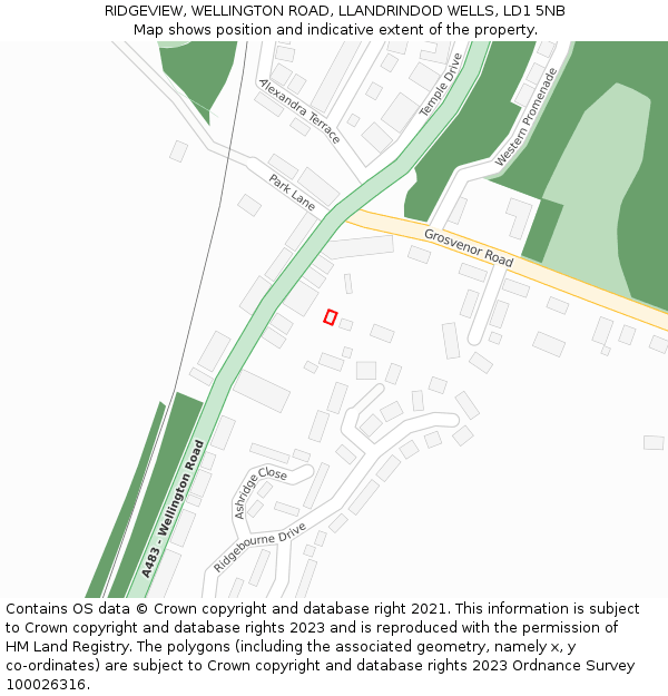 RIDGEVIEW, WELLINGTON ROAD, LLANDRINDOD WELLS, LD1 5NB: Location map and indicative extent of plot