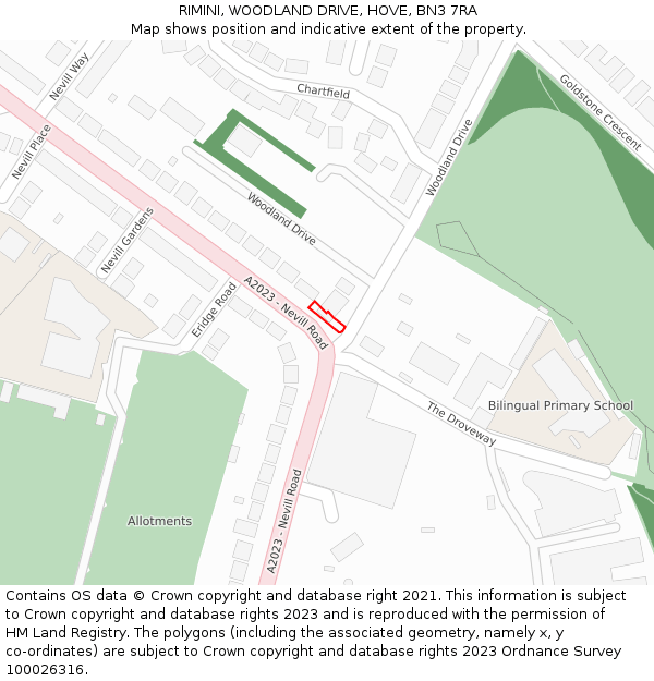 RIMINI, WOODLAND DRIVE, HOVE, BN3 7RA: Location map and indicative extent of plot