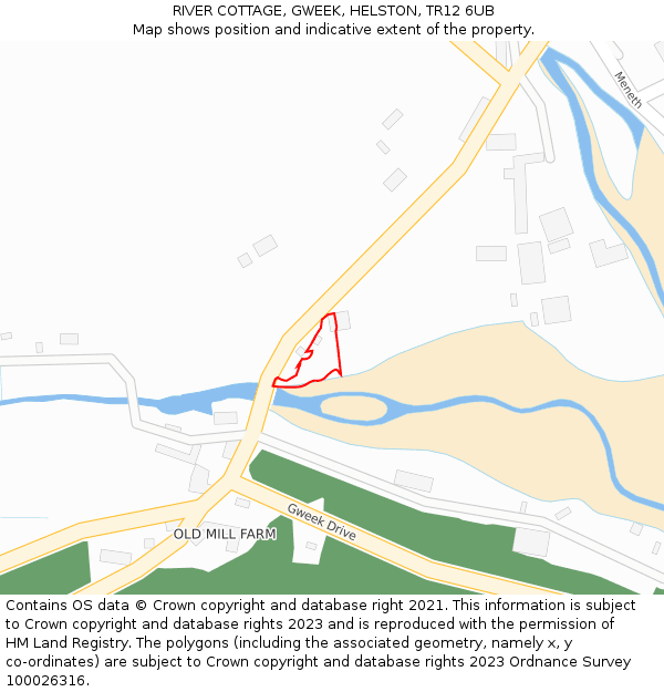 RIVER COTTAGE, GWEEK, HELSTON, TR12 6UB: Location map and indicative extent of plot