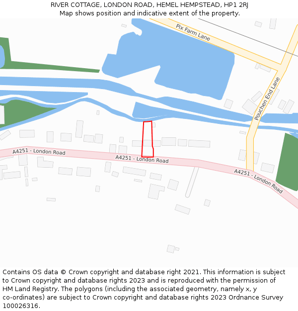 RIVER COTTAGE, LONDON ROAD, HEMEL HEMPSTEAD, HP1 2RJ: Location map and indicative extent of plot