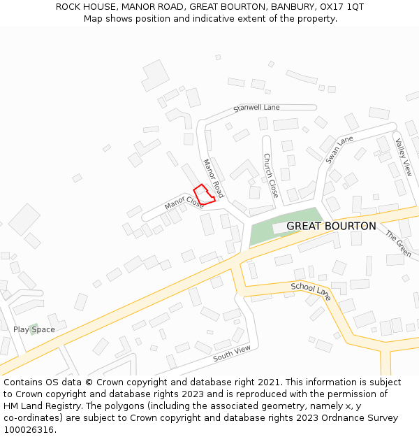ROCK HOUSE, MANOR ROAD, GREAT BOURTON, BANBURY, OX17 1QT: Location map and indicative extent of plot