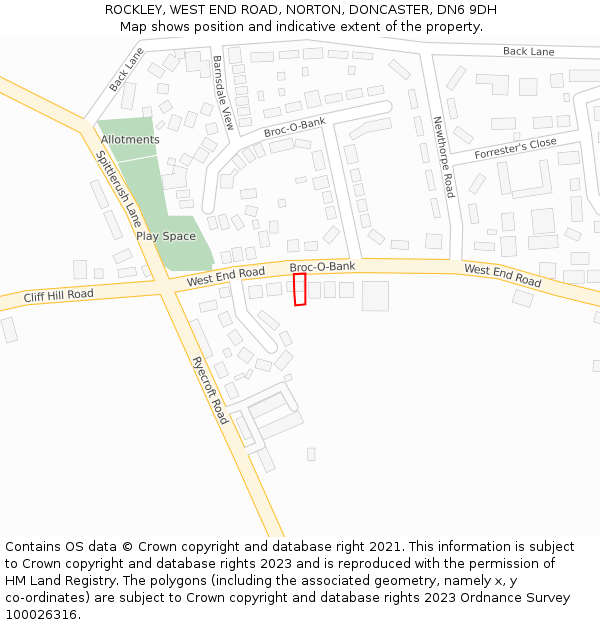 ROCKLEY, WEST END ROAD, NORTON, DONCASTER, DN6 9DH: Location map and indicative extent of plot