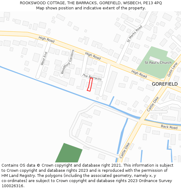 ROOKSWOOD COTTAGE, THE BARRACKS, GOREFIELD, WISBECH, PE13 4PQ: Location map and indicative extent of plot