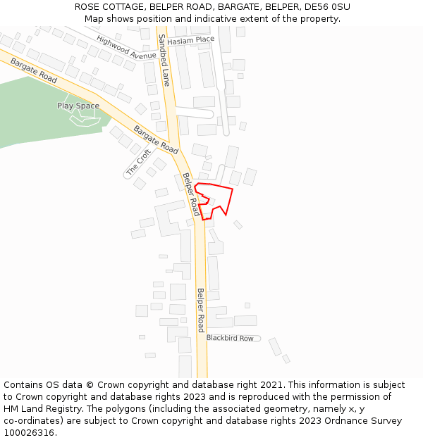 ROSE COTTAGE, BELPER ROAD, BARGATE, BELPER, DE56 0SU: Location map and indicative extent of plot