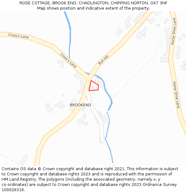 ROSE COTTAGE, BROOK END, CHADLINGTON, CHIPPING NORTON, OX7 3NF: Location map and indicative extent of plot