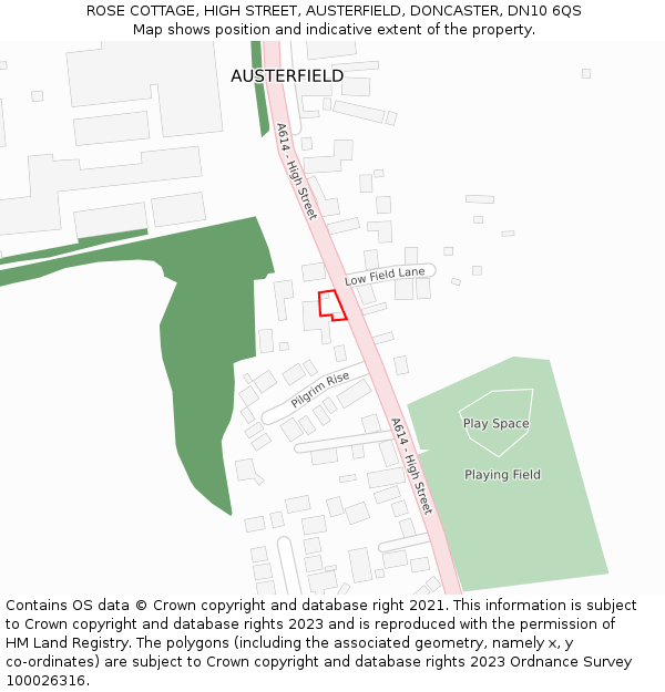 ROSE COTTAGE, HIGH STREET, AUSTERFIELD, DONCASTER, DN10 6QS: Location map and indicative extent of plot