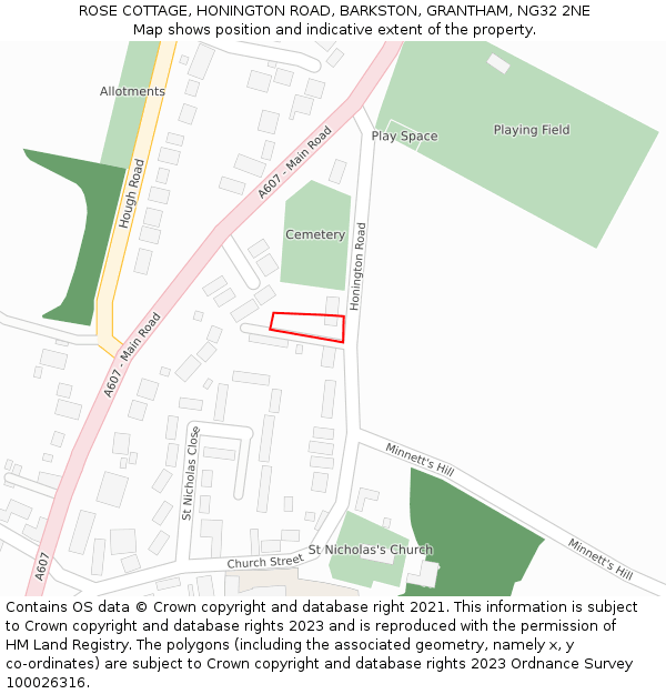 ROSE COTTAGE, HONINGTON ROAD, BARKSTON, GRANTHAM, NG32 2NE: Location map and indicative extent of plot