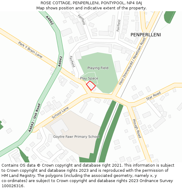 ROSE COTTAGE, PENPERLLENI, PONTYPOOL, NP4 0AJ: Location map and indicative extent of plot