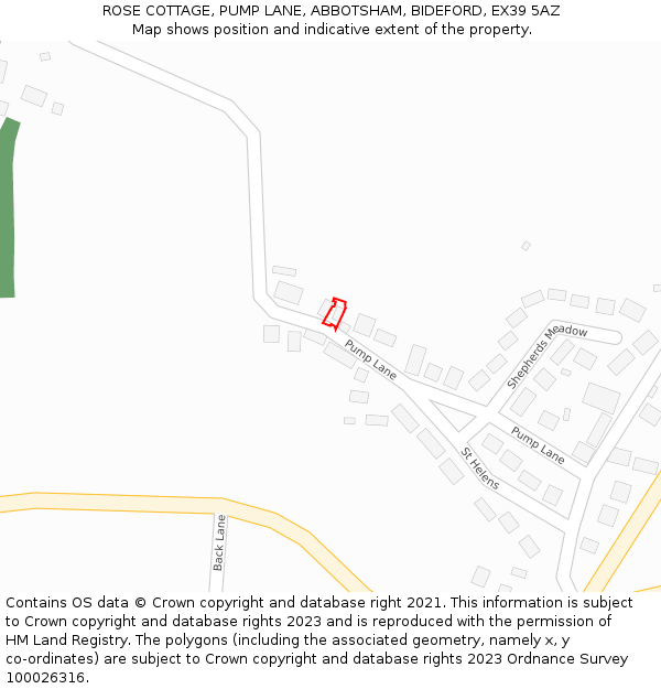 ROSE COTTAGE, PUMP LANE, ABBOTSHAM, BIDEFORD, EX39 5AZ: Location map and indicative extent of plot