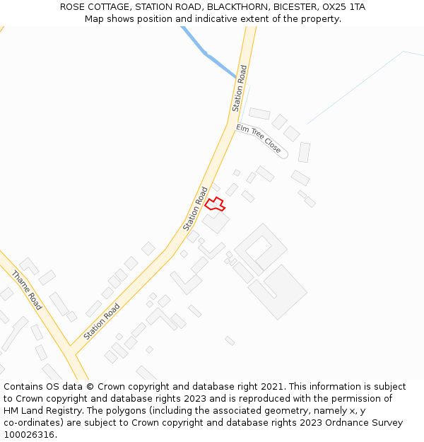 ROSE COTTAGE, STATION ROAD, BLACKTHORN, BICESTER, OX25 1TA: Location map and indicative extent of plot