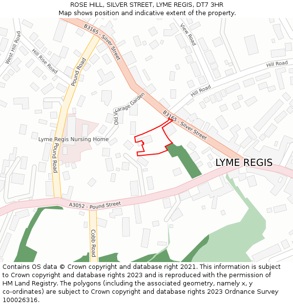 ROSE HILL, SILVER STREET, LYME REGIS, DT7 3HR: Location map and indicative extent of plot