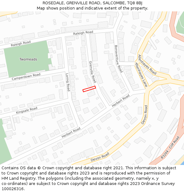 ROSEDALE, GRENVILLE ROAD, SALCOMBE, TQ8 8BJ: Location map and indicative extent of plot