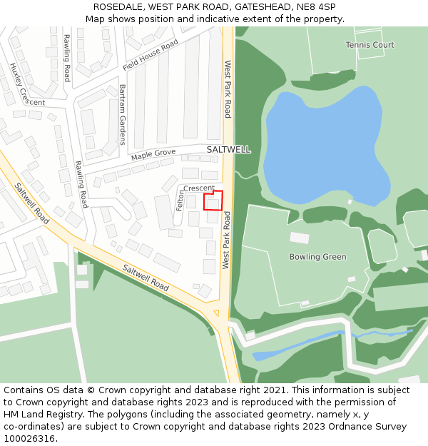 ROSEDALE, WEST PARK ROAD, GATESHEAD, NE8 4SP: Location map and indicative extent of plot