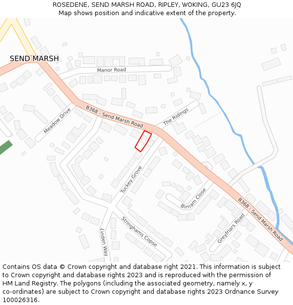 ROSEDENE, SEND MARSH ROAD, RIPLEY, WOKING, GU23 6JQ: Location map and indicative extent of plot