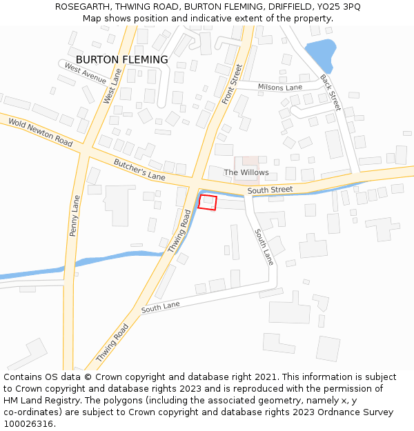 ROSEGARTH, THWING ROAD, BURTON FLEMING, DRIFFIELD, YO25 3PQ: Location map and indicative extent of plot