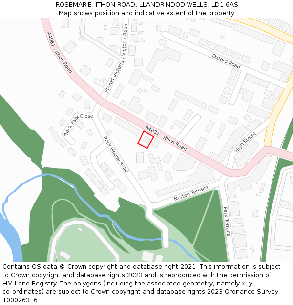 ROSEMARIE, ITHON ROAD, LLANDRINDOD WELLS, LD1 6AS: Location map and indicative extent of plot