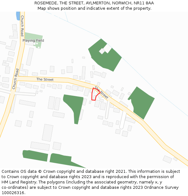 ROSEMEDE, THE STREET, AYLMERTON, NORWICH, NR11 8AA: Location map and indicative extent of plot