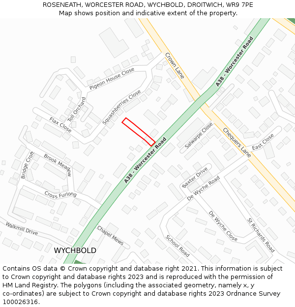 ROSENEATH, WORCESTER ROAD, WYCHBOLD, DROITWICH, WR9 7PE: Location map and indicative extent of plot