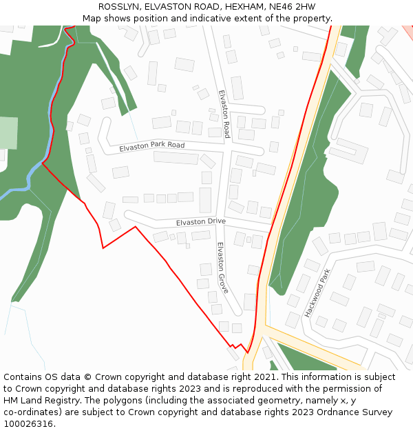 ROSSLYN, ELVASTON ROAD, HEXHAM, NE46 2HW: Location map and indicative extent of plot