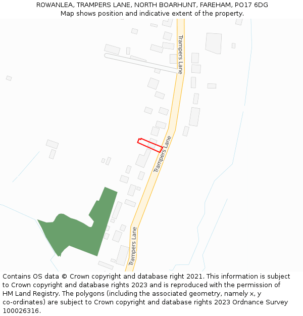 ROWANLEA, TRAMPERS LANE, NORTH BOARHUNT, FAREHAM, PO17 6DG: Location map and indicative extent of plot