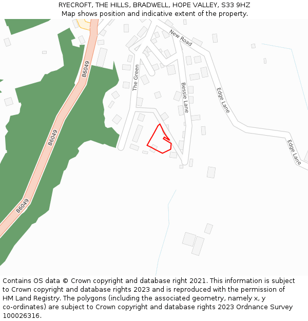 RYECROFT, THE HILLS, BRADWELL, HOPE VALLEY, S33 9HZ: Location map and indicative extent of plot