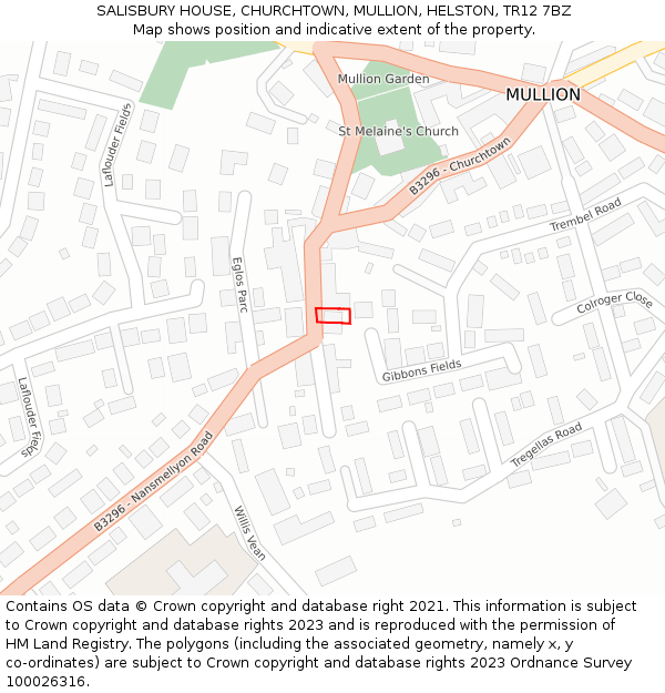 SALISBURY HOUSE, CHURCHTOWN, MULLION, HELSTON, TR12 7BZ: Location map and indicative extent of plot