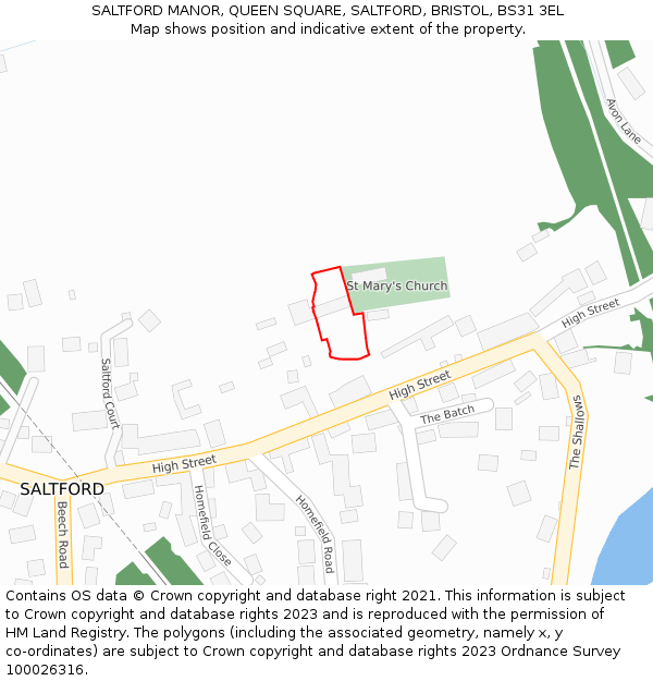 SALTFORD MANOR, QUEEN SQUARE, SALTFORD, BRISTOL, BS31 3EL: Location map and indicative extent of plot