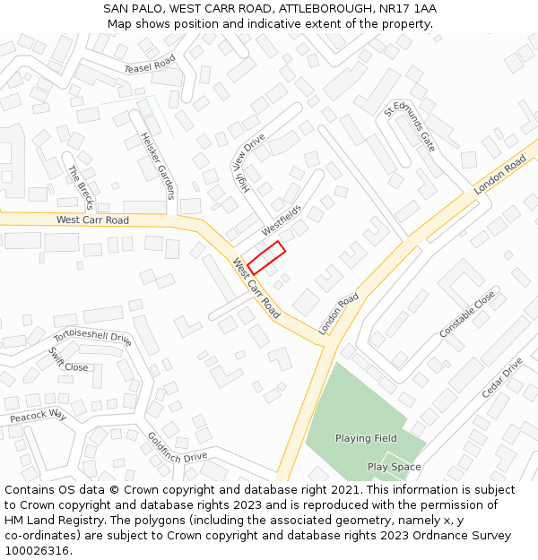 SAN PALO, WEST CARR ROAD, ATTLEBOROUGH, NR17 1AA: Location map and indicative extent of plot