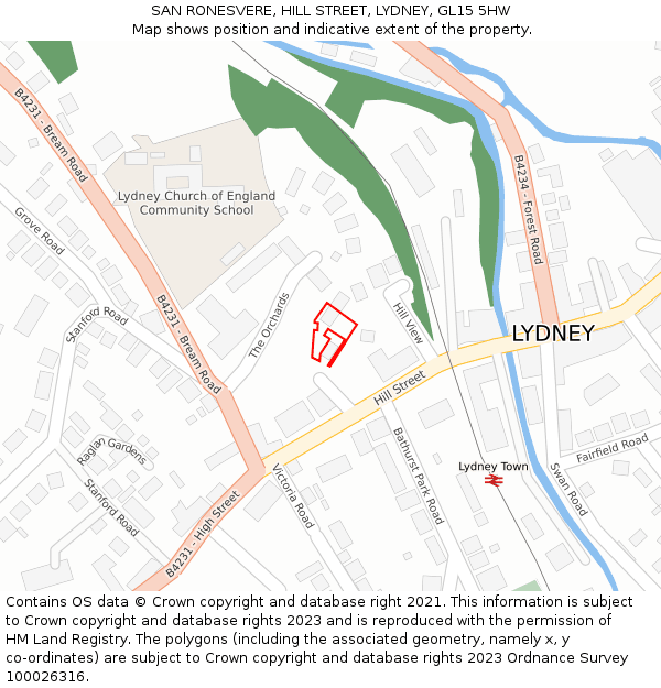 SAN RONESVERE, HILL STREET, LYDNEY, GL15 5HW: Location map and indicative extent of plot