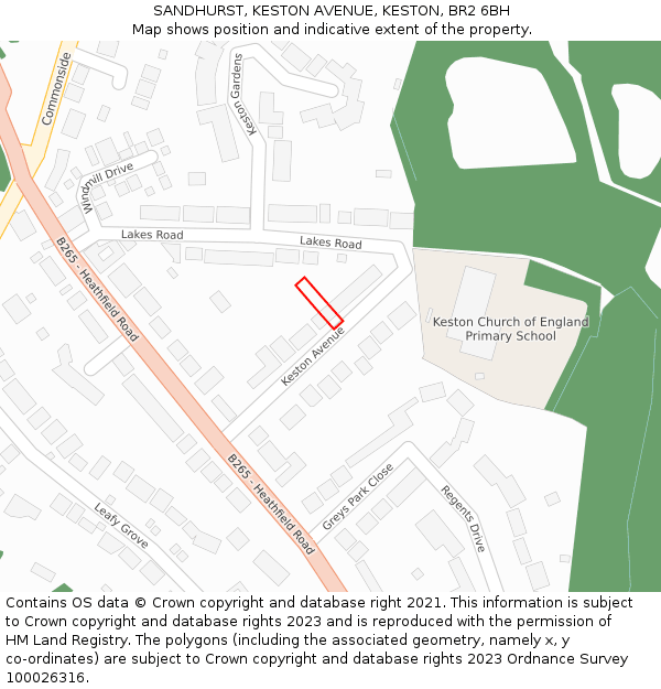 SANDHURST, KESTON AVENUE, KESTON, BR2 6BH: Location map and indicative extent of plot