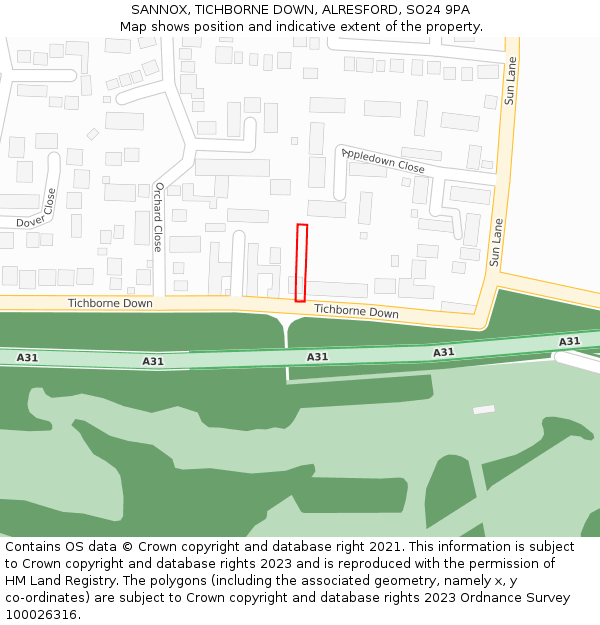 SANNOX, TICHBORNE DOWN, ALRESFORD, SO24 9PA: Location map and indicative extent of plot