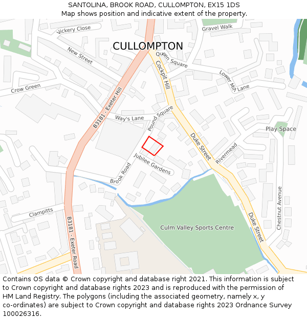 SANTOLINA, BROOK ROAD, CULLOMPTON, EX15 1DS: Location map and indicative extent of plot
